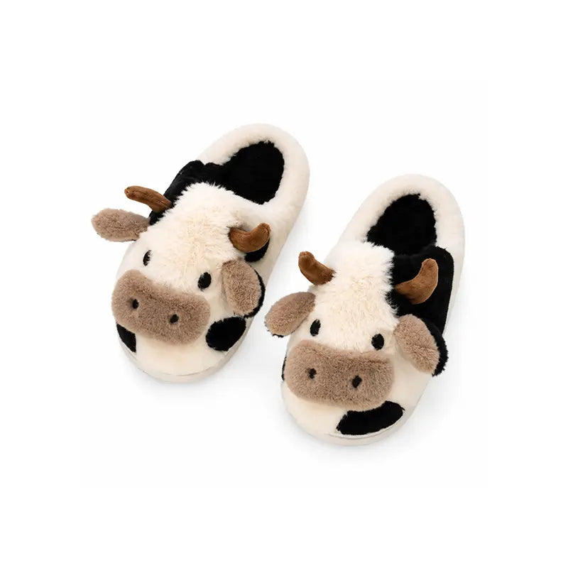 Plush Cow Slippers for Women & Men, Soft Cozy Fleece Lining, Non-Slip Sole, Cute Cow Design, Comfortable House Shoes for Indoor Use