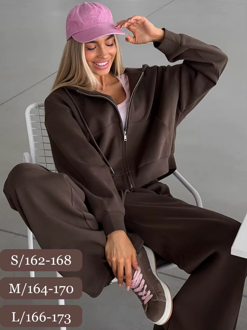 Autumn Women'S Tracksuit with Zipper and Trousers Gary Casual Two Piece Set Women Casual Yellow Pant Sports Suit with a Hood