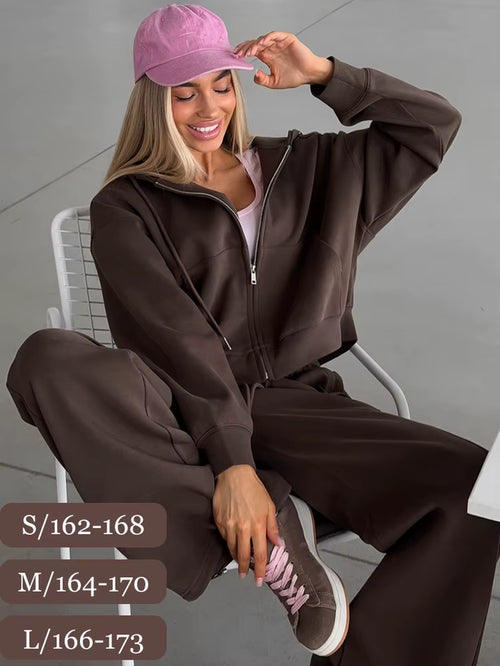 Autumn Women'S Tracksuit with Zipper and Trousers Gary Casual Two Piece Set Women Casual Yellow Pant Sports Suit with a Hood