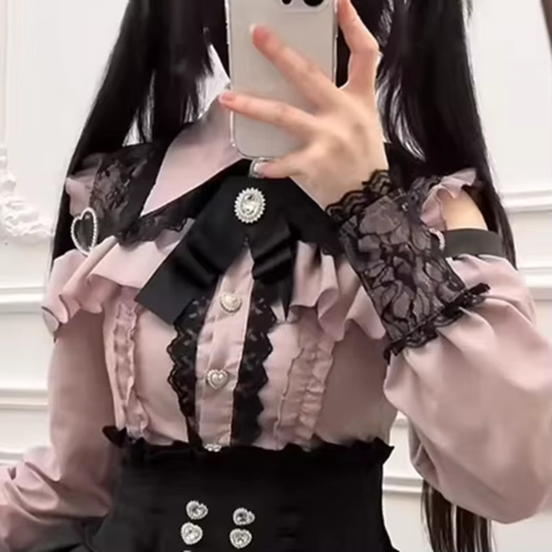 Jirai Kei Shirt JK Skirt Japanese Style Lolita Y2K Sweet School Uniform Blouse Top Dress Darkness Outfit Women Girls Theme Party