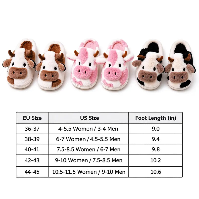 Plush Cow Slippers for Women & Men, Soft Cozy Fleece Lining, Non-Slip Sole, Cute Cow Design, Comfortable House Shoes for Indoor Use