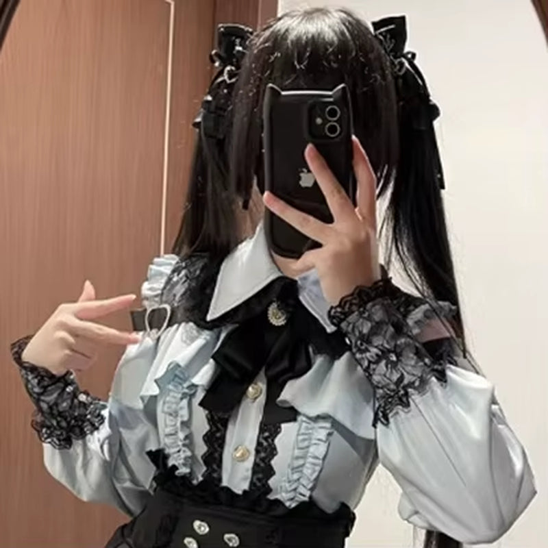 Jirai Kei Shirt JK Skirt Japanese Style Lolita Y2K Sweet School Uniform Blouse Top Dress Darkness Outfit Women Girls Theme Party