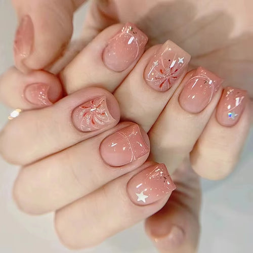 24Pcs Oval Short Pink Press on Nails Simple Ombre Spring False Nail for Sweet Sassy Cool Women&Girl Removable Wearable Nail Art