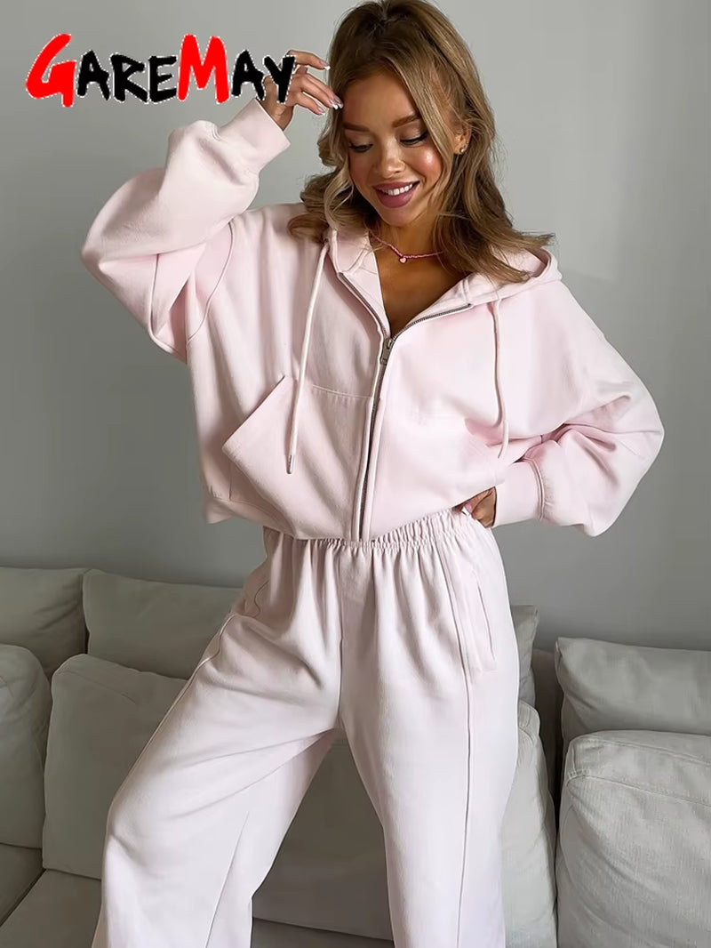 Autumn Women'S Tracksuit with Zipper and Trousers Gary Casual Two Piece Set Women Casual Yellow Pant Sports Suit with a Hood