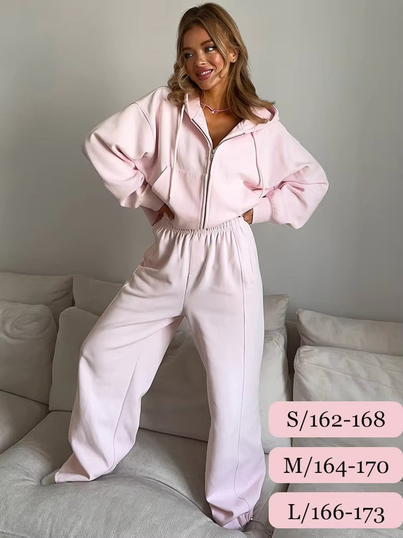 Autumn Women'S Tracksuit with Zipper and Trousers Gary Casual Two Piece Set Women Casual Yellow Pant Sports Suit with a Hood