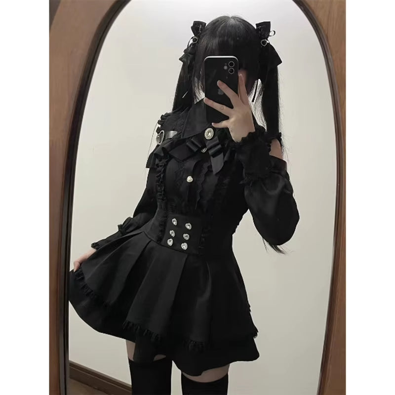 Jirai Kei Shirt JK Skirt Japanese Style Lolita Y2K Sweet School Uniform Blouse Top Dress Darkness Outfit Women Girls Theme Party