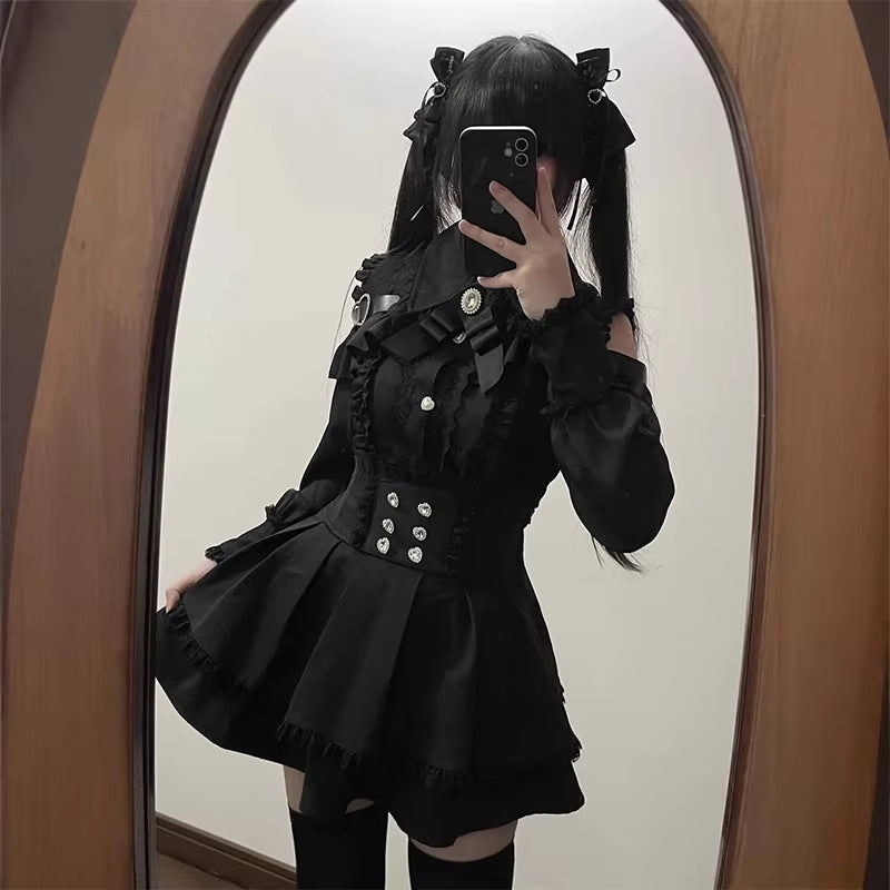 Jirai Kei Shirt JK Skirt Japanese Style Lolita Y2K Sweet School Uniform Blouse Top Dress Darkness Outfit Women Girls Theme Party
